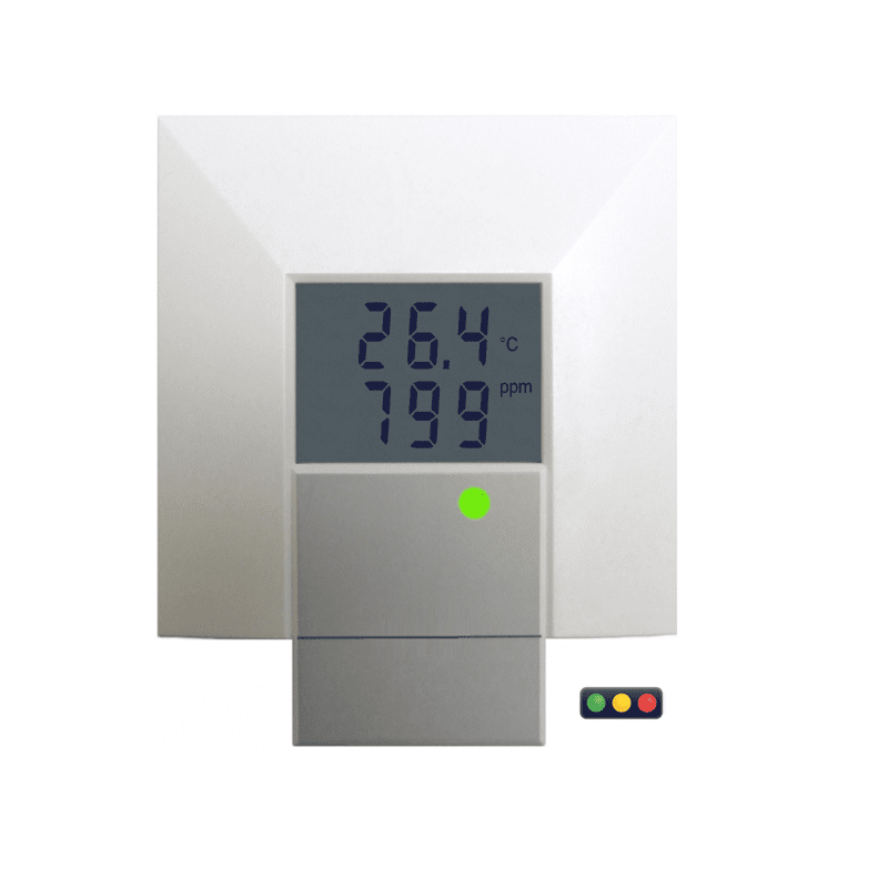 AT-VLI-105DV CO2 en temperatuur opnemer met 3-kleuren LED indicatie